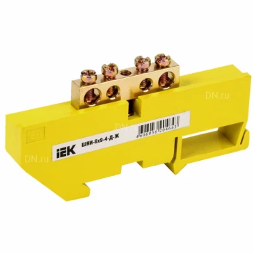 Шина IEK PE земля ШНИ-6х9-4-Д-Ж исполнение изолятора - с DIN-изолятором, количество соединений - 4, материал - латунь, цвет - желтый, YNN10-69-4D-K05
