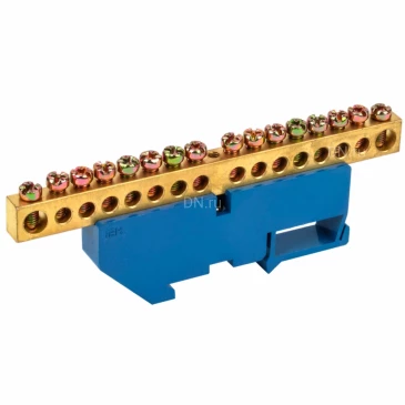 Шина IEK N ноль ШНИ-8х12-16-Д-С исполнение изолятора - с DIN-изолятором, количество соединений - 16, материал - латунь, цвет - синий, YNN10-812-16D-K07