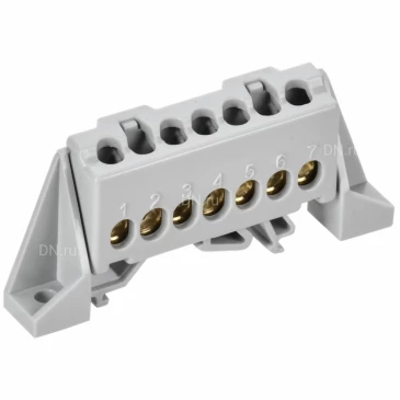 Шина IEK TEKFOR L фаза 6х9-7-Ср, исполнение - в комбинированном DIN-изоляторе Стойка, количество соединений - 7, материал - латунь, цвет - серый, TF-NN10-07-DP-K03