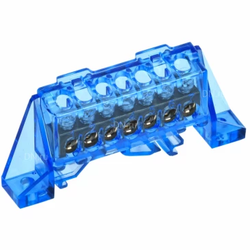 Шина IEK TEKFOR N ноль 6х9-7-С, исполнение - в комбинированном DIN-изоляторе Стойка, количество соединений - 7, материал - латунь, цвет - синий, TF-NN10-07-DP-K07