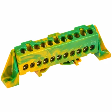 Шина IEK TEKFOR PE земля 6х9-11-ЖЗ, исполнение - в комбинированном DIN-изоляторе Стойка, количество соединений - 11, материал - латунь, цвет - желтый, зеленый, TF-NN10-11-DP-K52