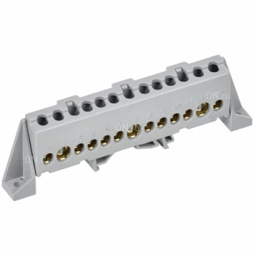 Шина IEK TEKFOR L фаза 8х12-13-Ср, исполнение - в комбинированном DIN-изоляторе Стойка, количество соединений - 13, материал - латунь, цвет - серый, TF-NN20-13-DP-K03