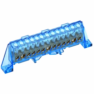 Шина IEK TEKFOR N ноль 8х12-13-С, исполнение - в комбинированном DIN-изоляторе Стойка, количество соединений - 13, материал - латунь, цвет - синий, TF-NN20-13-DP-K07