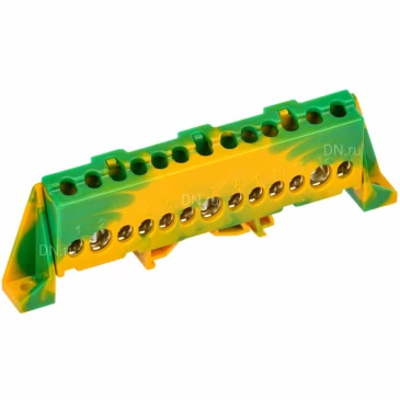 Шина IEK TEKFOR PE земля 8х12-13-ЖЗ, исполнение - в комбинированном DIN-изоляторе Стойка, количество соединений - 13, материал - латунь, цвет - желтый, зеленый, TF-NN20-13-DP-K52