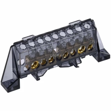 Шина IEK TEKFOR N ноль 8х12-3 и 4-Ч, исполнение - в комбинированном DIN-изоляторе Стойка, количество соединений - 7, материал - латунь, цвет - черный, TF-NN20-34-DP-K02