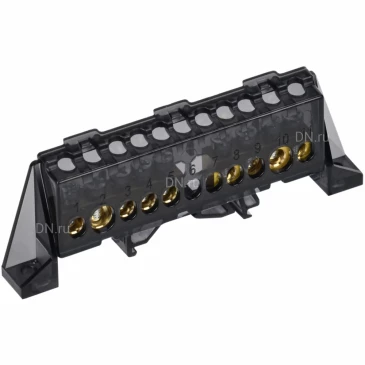 Шина IEK TEKFOR N ноль 8х12-4 и 5-Ч, исполнение - в комбинированном DIN-изоляторе Стойка, количество соединений - 9, материал - латунь, цвет - черный, TF-NN20-45-DP-K02