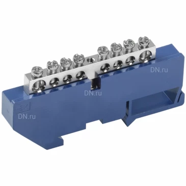 Шина IEK N ноль ШНИ-6х9-8-Д-С Ni исполнение изолятора - с DIN-изолятором, количество соединений - 8, материал - латунь никелированная, цвет - синий, YNN10-08-D-K07-N