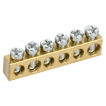 Шина нулевая IEK TEKFOR 6х9мм 6 отверстий, назначение - L-фаза, материал - латунь, TF-KP00D-SN-06