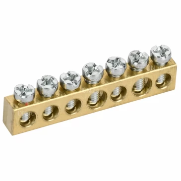 Шина нулевая IEK TEKFOR 6х9мм 7 отверстий, назначение - L-фаза, материал - латунь, TF-KP00D-SN-07