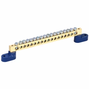 Шина IEK N ноль ШНИ-8х12-18-У2-С исполнение изолятора - с двумя угловыми изоляторами, количество соединений - 18, материал - латунь, цвет - синий, YNN10-812-18C2-K07