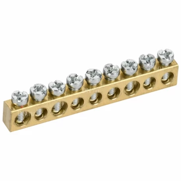 Шина нулевая IEK TEKFOR 6х9мм 9 отверстий, назначение - L-фаза, материал - латунь, TF-KP00D-SN-09