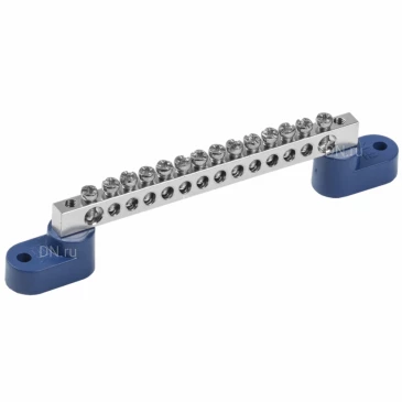 Шина IEK N ноль ШНИ-6х9-14-У2-С Ni исполнение изолятора - с двумя угловыми изоляторами, количество соединений - 14, материал - латунь никелированная, цвет - синий, YNN10-14-C2-K07-N