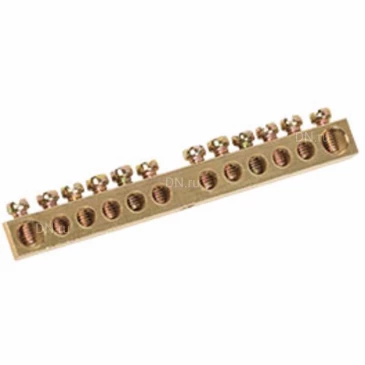 Шина IEK PEN земля-ноль 6х9мм 12/1 крепление по центру, количество соединений - 12, материал - латунь, YNN10-12-100