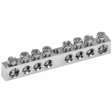 Шина IEK PEN земля-ноль 6х9мм 8/1 Ni крепление по центру, количество соединений - 8, материал - латунь никелированная, YNN10-08-100-N