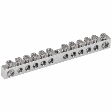 Шина IEK PEN земля-ноль 6х9мм 12/1 Ni крепление по центру, количество соединений - 12, материал - латунь никелированная, YNN10-12-100-N