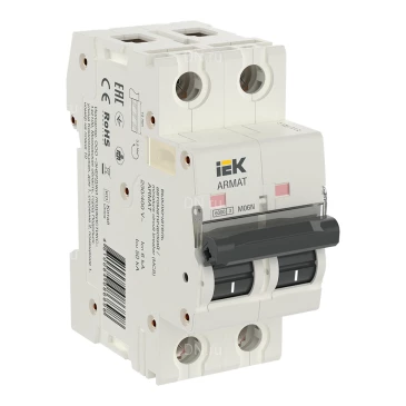 Автоматический выключатель модульный двухполюсный IEK ARMAT M06N 2P (C) 5А 6кА, сила тока 5А, тип расцепителя C, отключающая способность 6кА AR-M06N-2-C005