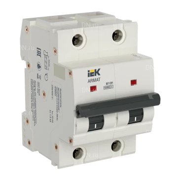Автоматический выключатель модульный двухполюсный IEK ARMAT M10H 2P (D) 100А 10кА, сила тока 100А, тип расцепителя D, отключающая способность 10кА AR-M10H-2-D100