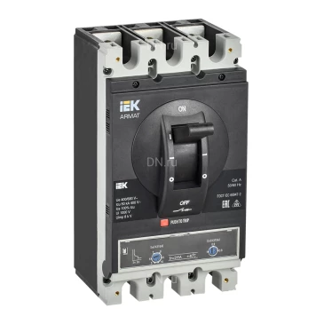 Автоматический выключатель в литом корпусе трехполюсный IEK ARMAT MCCB 3P (I) 630А 85кА, сила тока 630А, типоразмер I, отключающая способность 85кА, с электронным продвинутым расцепителем AR-MCCB-3I-085-0630A-ELPC