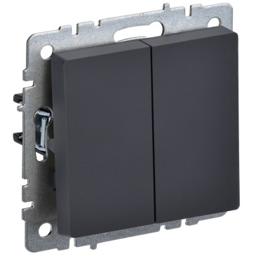 Выключатель двухклавишный IEK Brite ВС10-2-6-БрГ проходной скрытой установки, номинальный ток - 10 А, степень защиты IP20, цвет - графит