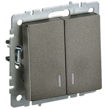 Выключатель двухклавишный IEK Brite ВС10-2-1-БрТБ скрытой установки с индикацией, номинальный ток - 10 А, степень защиты IP20, цвет - бронза