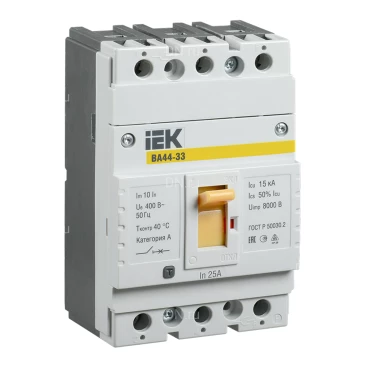Автоматический выключатель в литом корпусе трехполюсный IEK ARMAT BA 44-33 50А 15кА сила тока 50А, отключающая способность 15кА SVA4410-3-0050