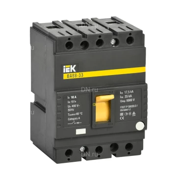 Автоматический выключатель в литом корпусе трехполюсный IEK ARMAT BA 88-33 16А 35кА сила тока 16А, отключающая способность 35кА SVA20-3-0016