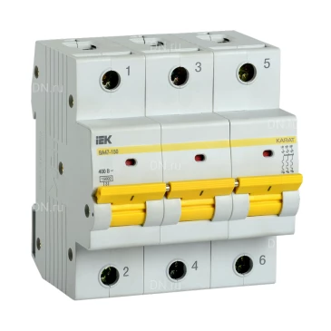 Автоматический выключатель модульный трехполюсный IEK KARAT ВА47-150 3Р (C) 63А 15кА, сила тока 63А, тип расцепителя C, отключающая способность 15кА MVA50-3-063-C