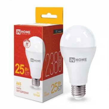 Лампа светодиодная IN HOME LED-A65-VC опаловая, мощность - 25 Вт, цоколь - E27, световой поток - 2380 лм, цветовая температура - 3000 K, форма - грушевидная