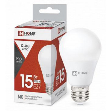 Лампа светодиодная IN HOME LED-MO-PRO матовая, мощность - 15 Вт, цоколь - E27, световой поток - 1200 лм, цветовая температура - 4000 K, форма - грушевидная