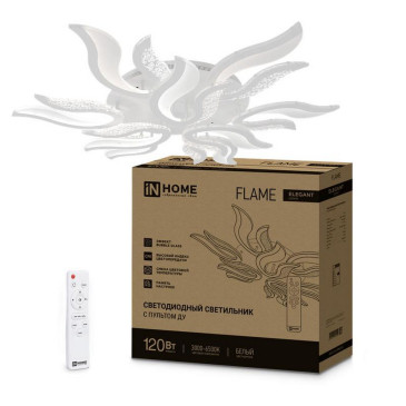 Светильник светодиодный IN HOME ELEGANT FLAME 120 Вт, накладной, с пультом управления, цветовая температура 6500 К, световой поток 8400 лм, материал корпуса - металл, цвет - белый