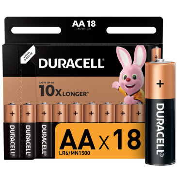 Элемент питания Duracell LR6 BASIC количество - 18, размер - AA, тип элемента питания - Alkaline