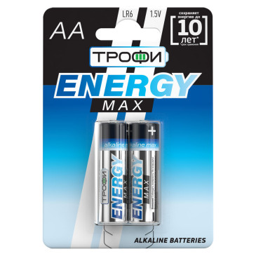 Батарейки ТРОФИ ENERGY MAX Alkaline количество - 2, размер - LR6, емкость - 0.013 Ач