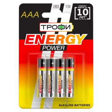 Батарейки ТРОФИ ENERGY POWER Alkaline количество - 4, размер - LR03, емкость - 0.027 Ач
