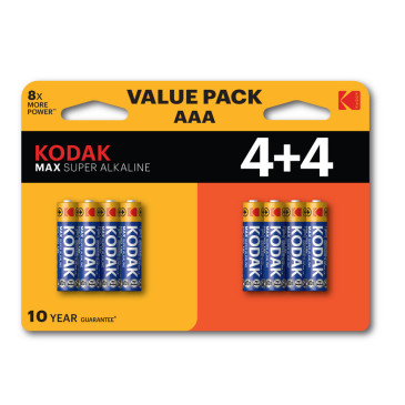 Батарейки KODAK MAX SUPER Alkaline количество - 8, размер - AAA