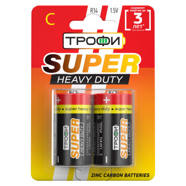 Батарейки ТРОФИ SUPER HEAVY DUTY Zinc количество - 2, размер - R14, емкость - 0.055 Ач