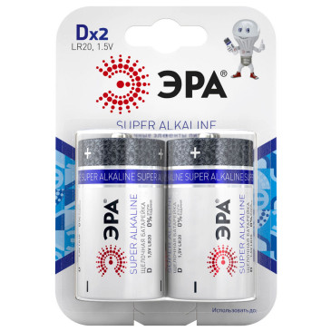 Батарейки ЭРА SUPER Alkaline количество - 2, размер - D, емкость - 15 Ач