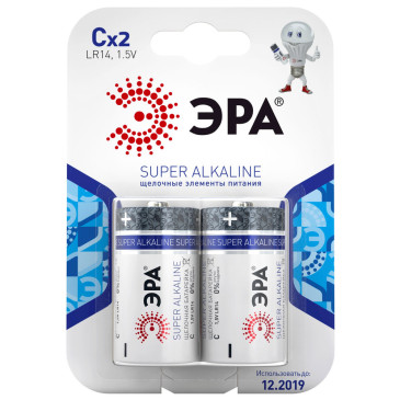 Батарейки ЭРА SUPER Alkaline количество - 2, размер - C, емкость - 6 Ач