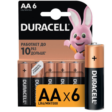 Элемент питания Duracell LR6 BASIC количество - 6, размер - AA, тип элемента питания - Alkaline