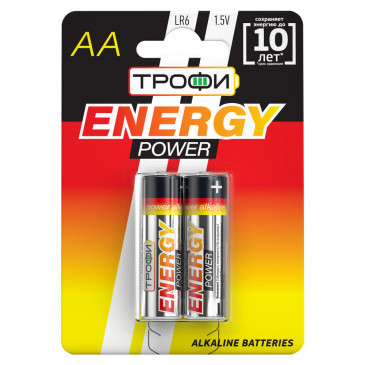 Батарейки ТРОФИ ENERGY POWER Alkaline количество - 2, размер - LR6, емкость - 2.6 Ач