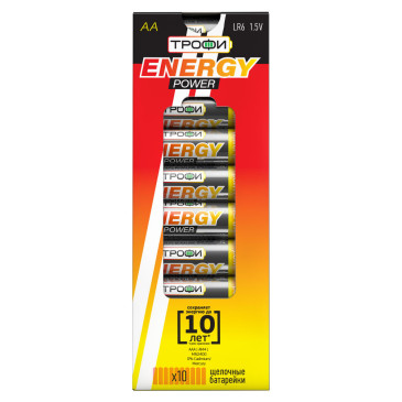 Батарейки ТРОФИ ENERGY POWER Alkaline количество - 10, box, размер - LR6, емкость - 2.75 Ач