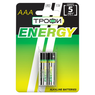 Батарейки ТРОФИ ENERGY Alkaline количество - 2, размер - LR03, емкость - 1.12 Ач