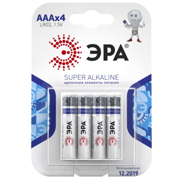 Батарейки ЭРА SUPER Alkaline количество - 4, размер - AAA, емкость - 1.2 Ач