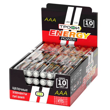Батарейки ТРОФИ ENERGY POWER Alkaline количество - 96, promo-box, размер - LR03, емкость - 2.6 Ач