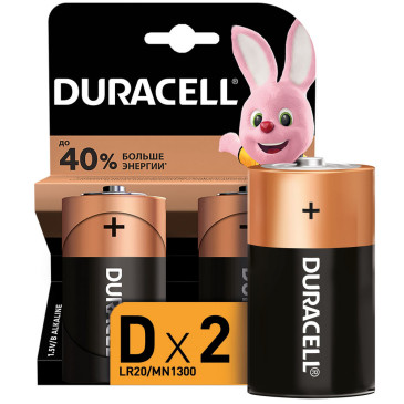 Элемент питания Duracell LR20 количество - 2, размер - D, тип элемента питания - Alkaline