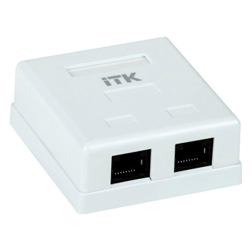 Розетка компьютерная ITK UTP неэкранированная, настенная, количество портов - 2 шт, категория - 5E, тип разъема - RJ-45, корпус - пластик, цвет - белый