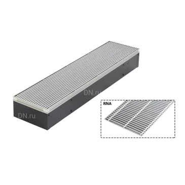 Конвектор внутрипольный JagaRus Mini Canal с решеткой RNA 1100x340x90, корпус - сталь, тип решетки - поперечная рулонная, цвет решетки - алюминий натуральный