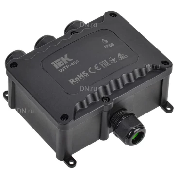 Коробка распределительная IEK WTP-404, герметичная, количество вводов - 4шт, IP68, 450В, упаковка - 1шт. UWB10-O-450-41-04-68