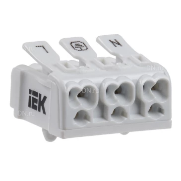 Клемма соединительная IEK КСПн3-L+N+PE 0.5-2.5 мм2, количество полюсов - 3, материал изоляции - термопласт, пружинная, упаковка - 150шт. UKZ-B06-3P-F1-E0-10