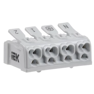 Клемма соединительная IEK КСПн4-2L+N+PE 0.5-2.5 мм2, количество полюсов - 4, материал изоляции - термопласт, пружинная, упаковка - 1шт. UKZ-B06-4P-F1-E0-10