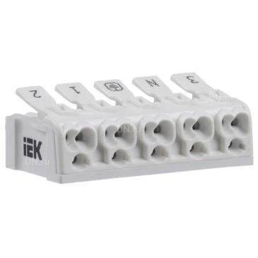 Клемма соединительная IEK КСП5-3L+N+PE 0.5-2.5 мм2, количество полюсов - 5, материал изоляции - термопласт, пружинная, упаковка - 1шт. UKZ-B06-5P-F0-E0-10